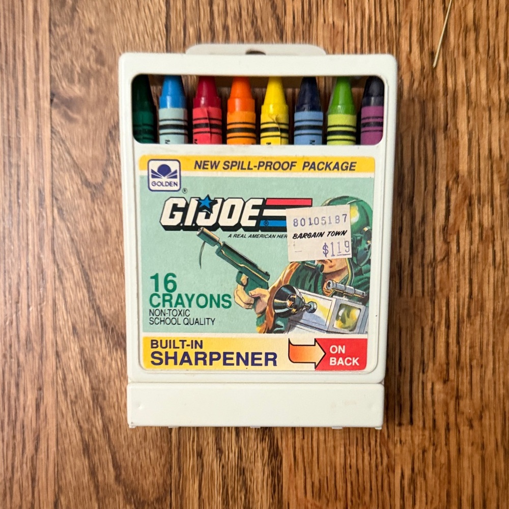 Appears to be new G.I. Joe 16 Crayons  with Built-in Sharpener